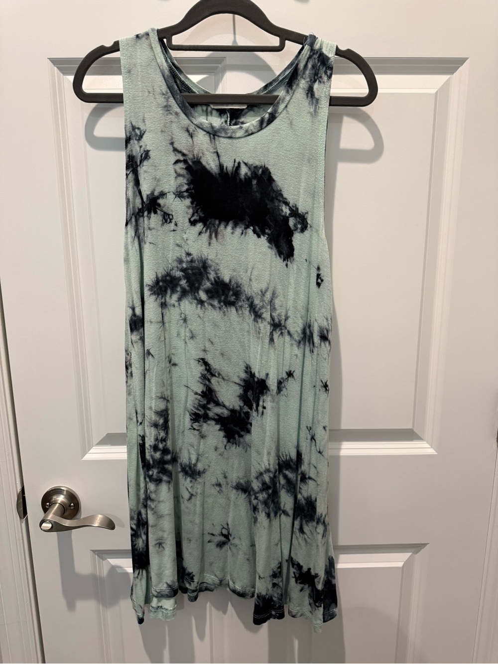 Sleeveless Midi Tie-Dye Dress in Mint and Black—Small